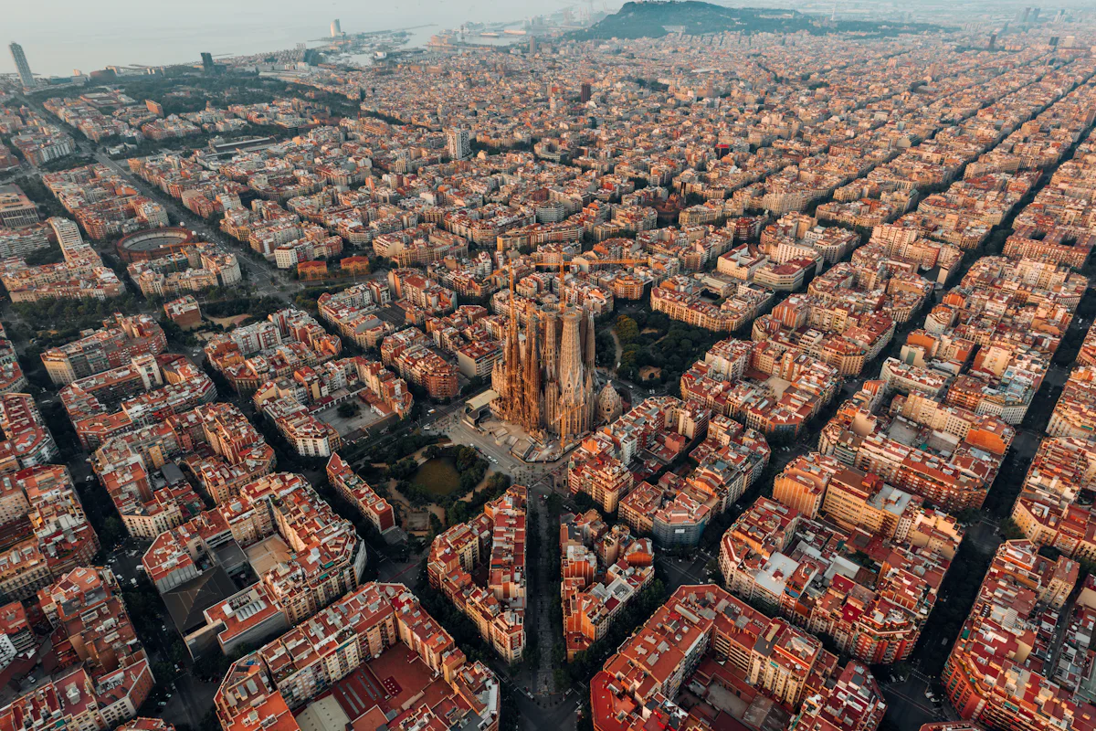 L'Eixample and the Sagrada Família, Barcelona, from the air